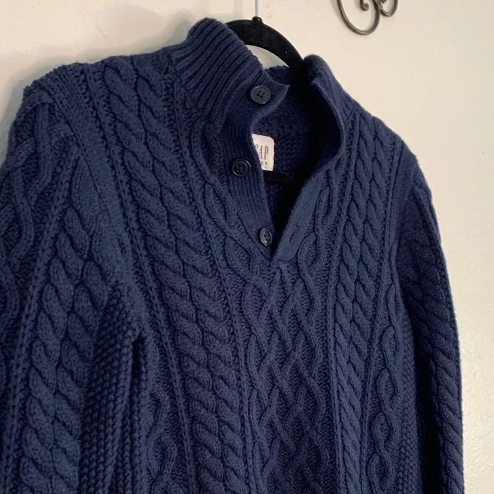 GAP boys XL Dark Blue Cable Knit Crewneck Sweater wool blend